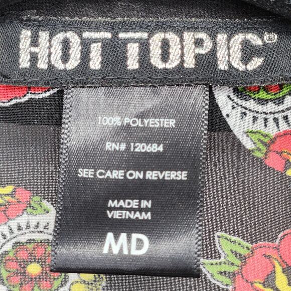 Hot Topic Skull & Roses Sheer Buttoned Down Tank Top Women's M - Picture 3 of 6